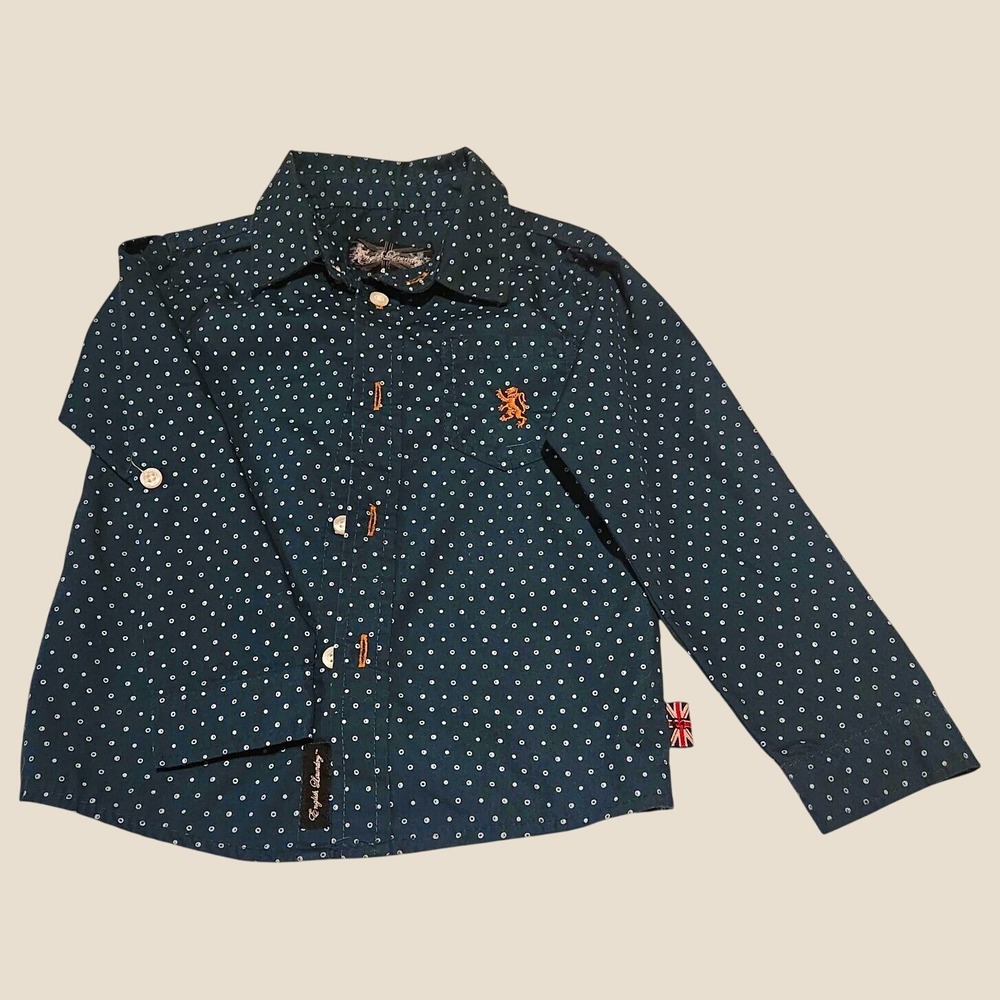 English Laundry Boys Green White Polka Dot Long Sleeve Button Up Shirt Size 4